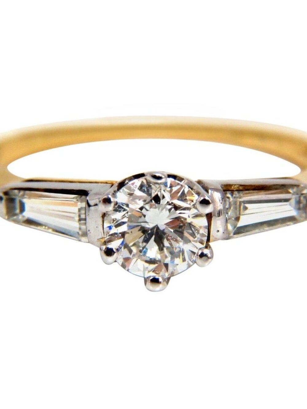 GIA CERTIFIED .51CT ROUND CUT DIAMOND RING BAGUETTES 14KT H/SI*
